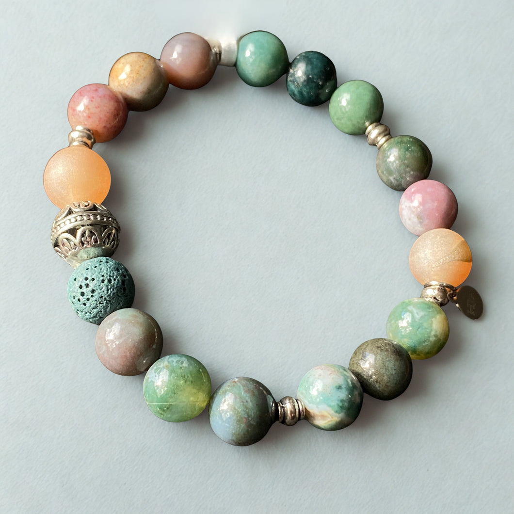 Essential Oil Bracelet, Fancy Jasper beads, Silver Filigree Bead