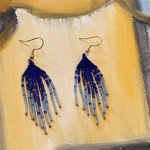 Load image into Gallery viewer, Cobalt Blue, Light Blue &amp; 14K Gold Beaded Fringe Earrings

