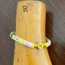 Load image into Gallery viewer, Tila Bead Stretch Bracelet Featuring Solitary Alphabet Letter for Women/Youth, Stackable Bracelets, Initial Bracelet, Colorful Tile Bracelet
