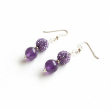 Load image into Gallery viewer, Amethyst &amp; Rhinestone Bead Earrings, Sterling Silver Ear Wires
