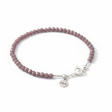 Load image into Gallery viewer, Purple tiny beads, minimalist bracelet, sterling silver clasp and accent beads on a background of white
