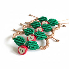 Load image into Gallery viewer, Red Apple Core Pendant with Macrame Leaves, Adjustable Bracelet
