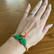 Load image into Gallery viewer, Red Apple Core Pendant with Macrame Leaves, Adjustable Bracelet
