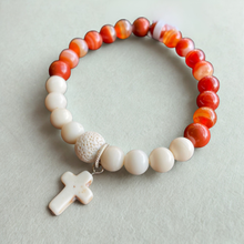 Load image into Gallery viewer, Essential Oil Bracelet, Cross Charm, Agate, Jade, and Jasper Beads, Stretch
