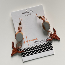 Load image into Gallery viewer, Copper &amp; Leather Long Horn Dangle Earrings
