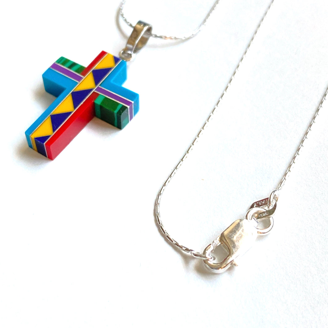 Stone Inlay Cross Necklace on 18