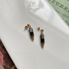 Load image into Gallery viewer, &quot;Anamorphic&quot; Beaded Black and White Cylinder Post Earrings
