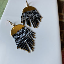 Load image into Gallery viewer, Black, White &amp; Gold Fringe Earrings
