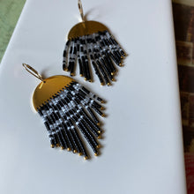 Load image into Gallery viewer, Black, White &amp; Gold Fringe Earrings
