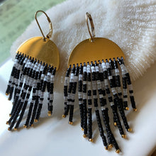 Load image into Gallery viewer, Black, White &amp; Gold Fringe Earrings
