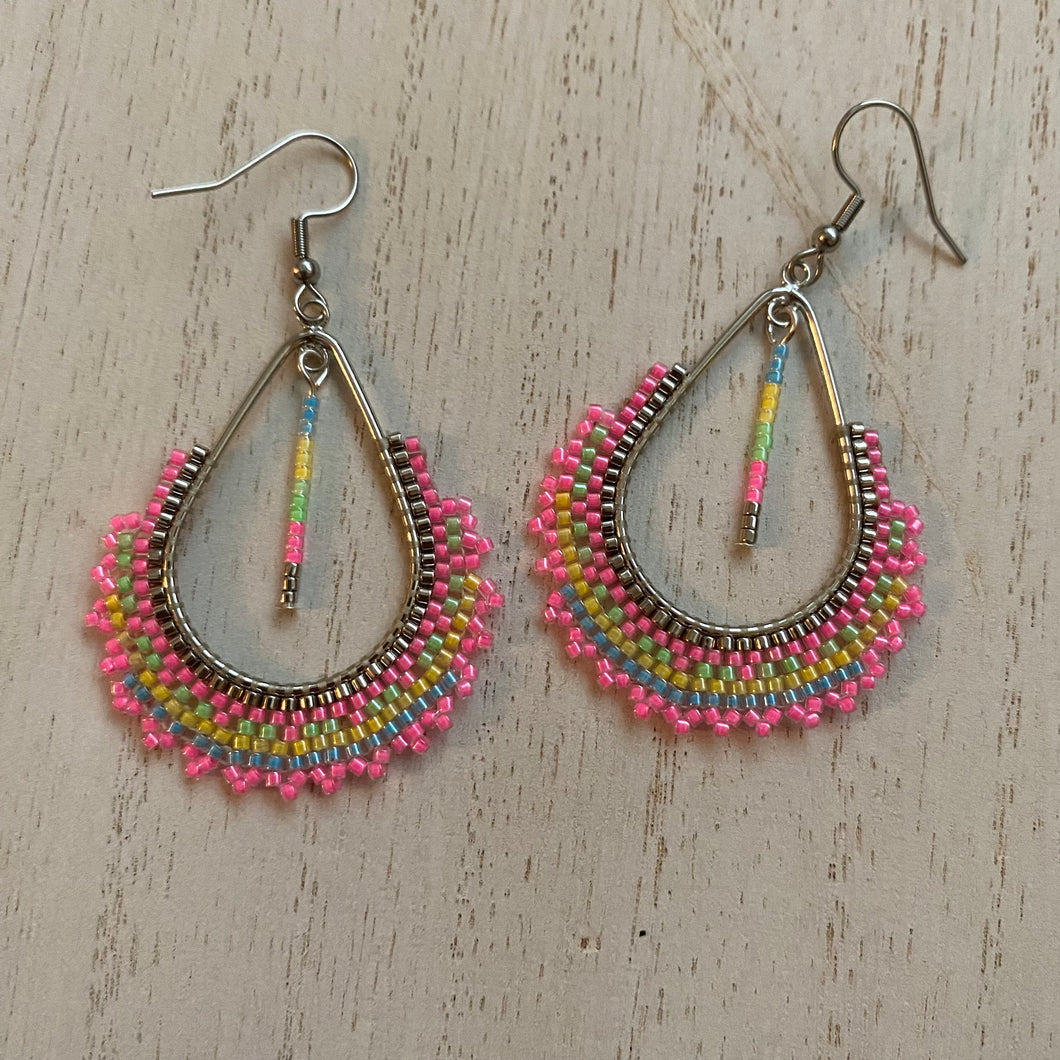 Neon Teardrop Earrings in Pastels and Silver