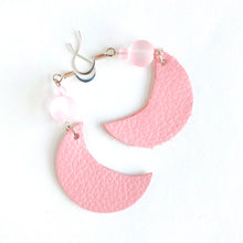 Load image into Gallery viewer, Pink Half-Moon Leather Earrings, Sterling Silver Ear Wires
