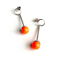 Load image into Gallery viewer, Swarovski Orange Pearl Bar Earrings, Sterling Silver Posts
