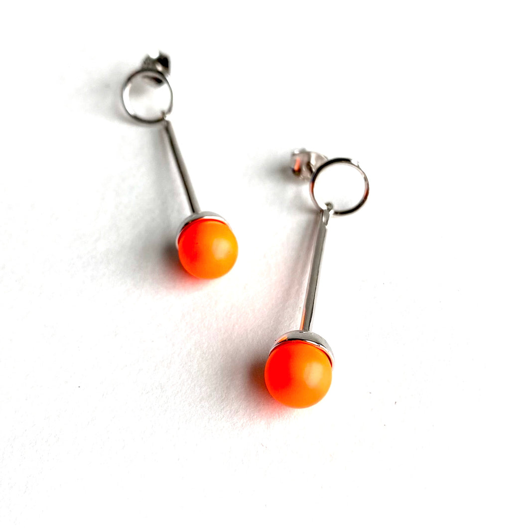 Swarovski Orange Pearl Bar Earrings, Sterling Silver Posts