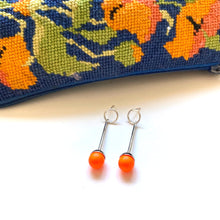 Load image into Gallery viewer, Swarovski Orange Pearl Bar Earrings, Sterling Silver Posts
