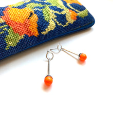 Load image into Gallery viewer, Swarovski Orange Pearl Bar Earrings, Sterling Silver Posts
