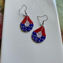 Load image into Gallery viewer, Red White &amp; Blue Tear Drop Beaded Earrings
