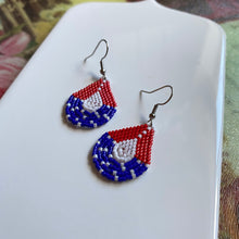 Load image into Gallery viewer, Red White &amp; Blue Tear Drop Beaded Earrings
