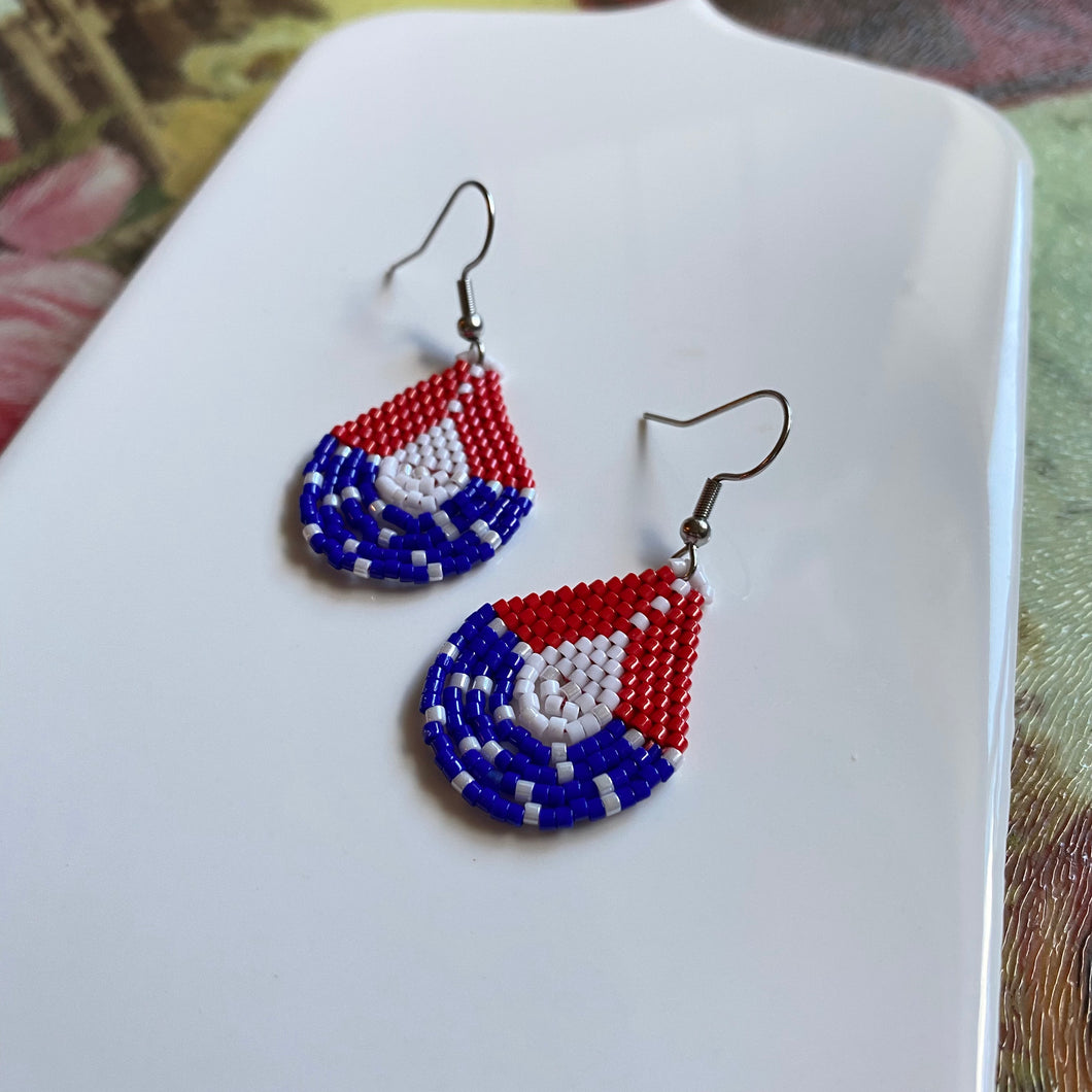 Red White & Blue Tear Drop Beaded Earrings